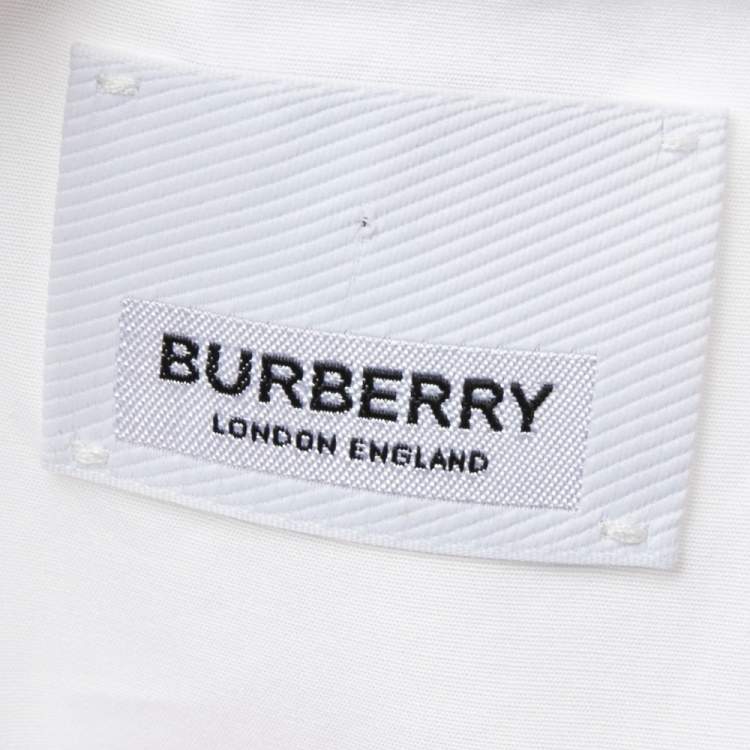 Pre Owned Burberry White Cotton Embroidered Logo Detailed Button Down Shirt XS