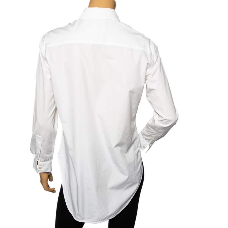 Pre Owned Burberry White Cotton Embroidered Logo Detailed Button Down Shirt XS
