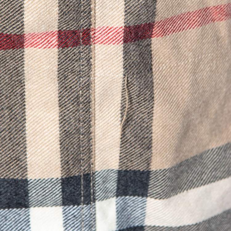 Pre Owned Burberry Brit Beige Checkered Wool Button Front Belted Dress M