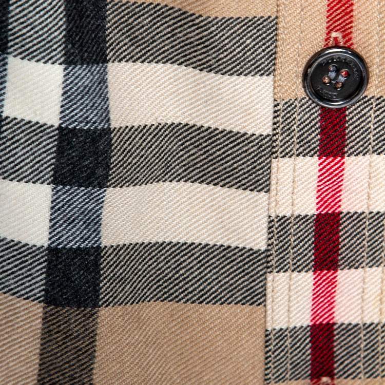 Pre Owned Burberry Brit Beige Checkered Wool Button Front Belted Dress M
