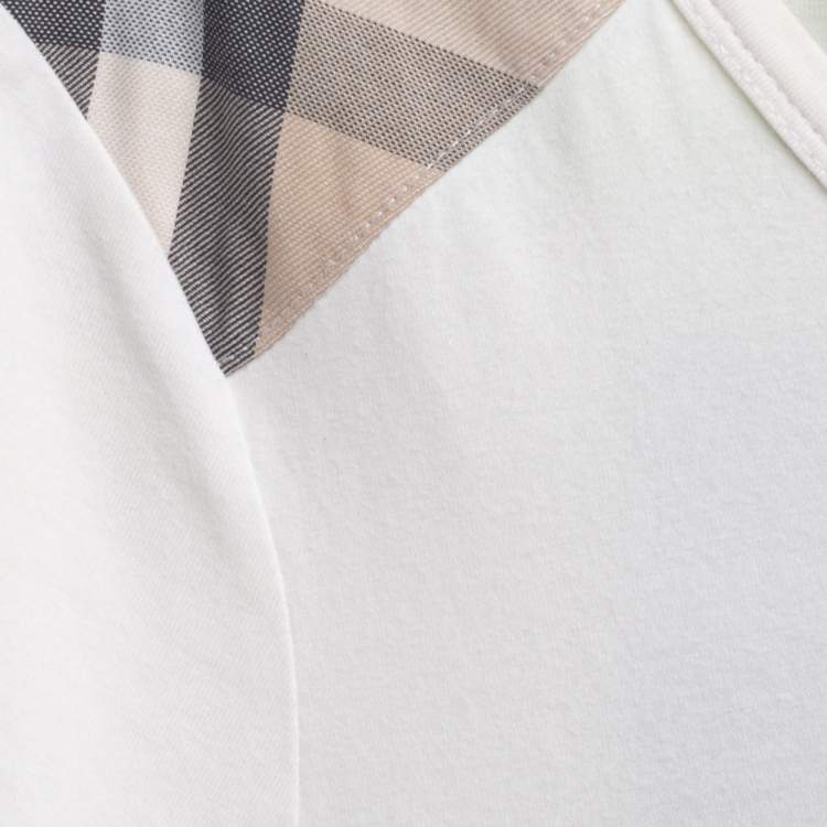Pre Owned Burberry Cream Cotton Paneled Shoulder Detail Short Sleeve T-Shirt L 