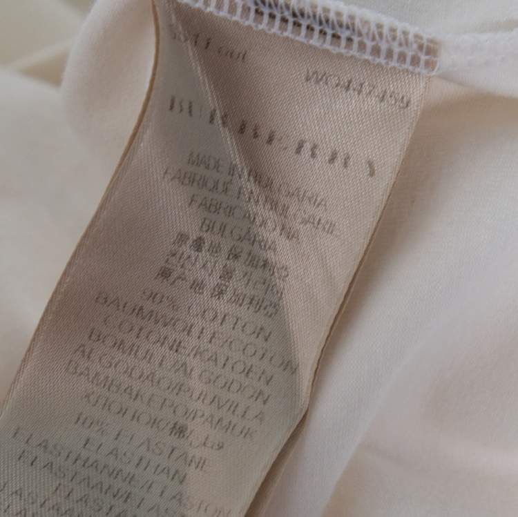 Pre Owned Burberry Cream Cotton Paneled Shoulder Detail Short Sleeve T-Shirt L 