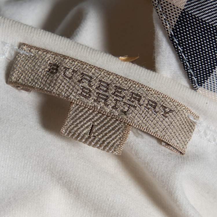 Pre Owned Burberry Cream Cotton Paneled Shoulder Detail Short Sleeve T-Shirt L 
