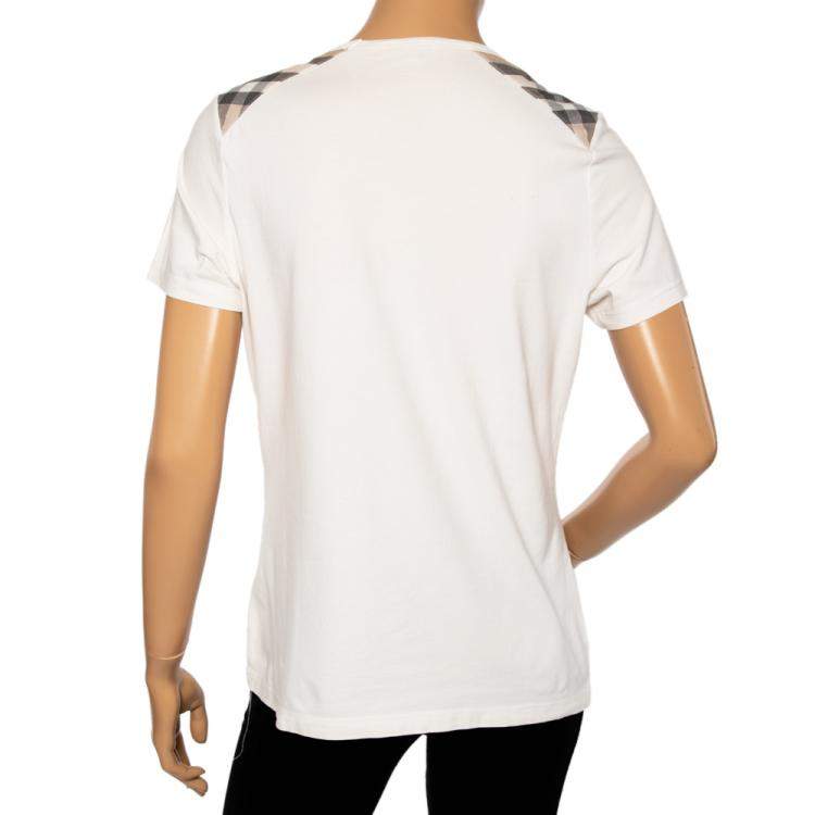 Pre Owned Burberry Cream Cotton Paneled Shoulder Detail Short Sleeve T-Shirt L 