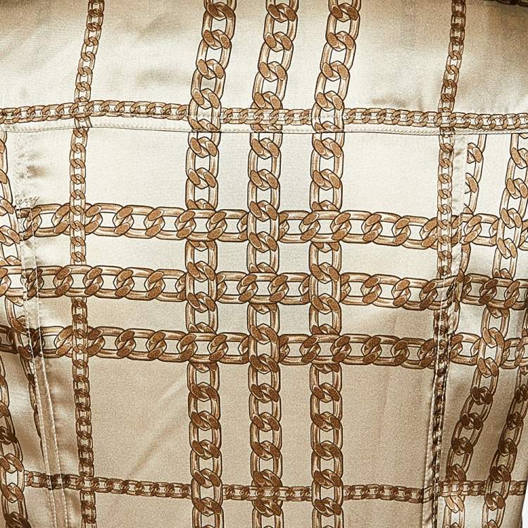 Pre Owned Burberry Beige Chain Printed Silk Button Front Shirt Dress M