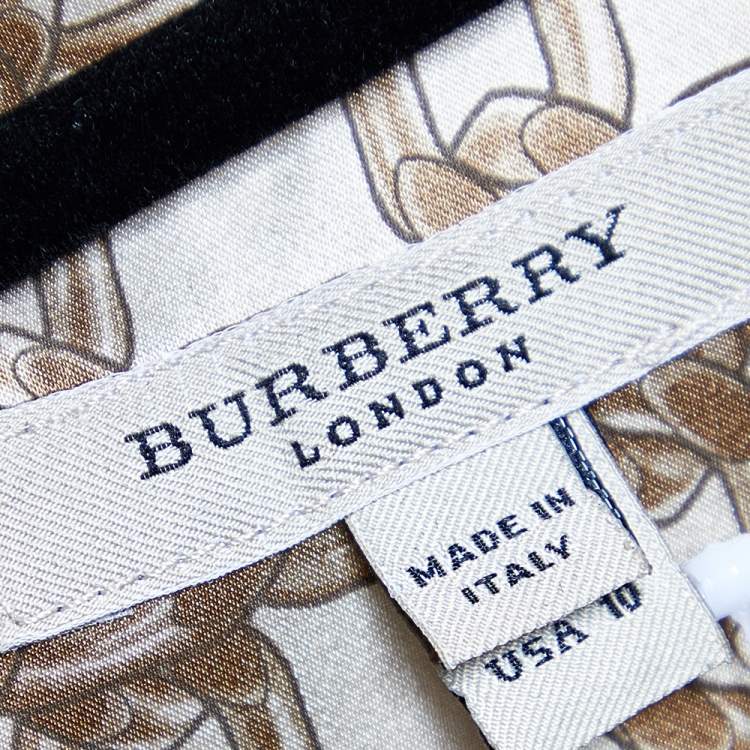 Pre Owned Burberry Beige Chain Printed Silk Button Front Shirt Dress M