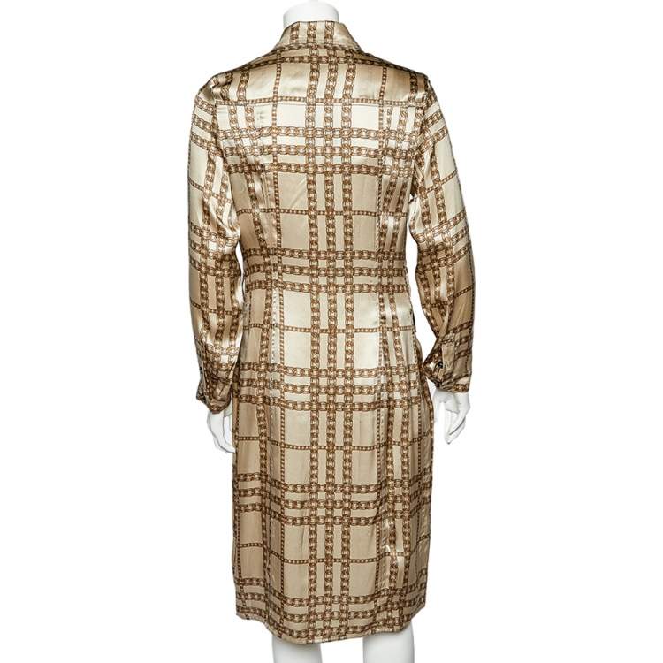 Pre Owned Burberry Beige Chain Printed Silk Button Front Shirt Dress M