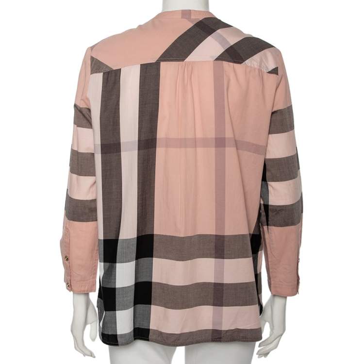 مملوكة مسبقًا Burberry Pink Plastron Cotton Button Front Blouse M