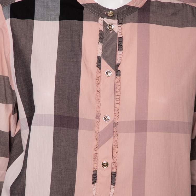 مملوكة مسبقًا Burberry Pink Plastron Cotton Button Front Blouse M