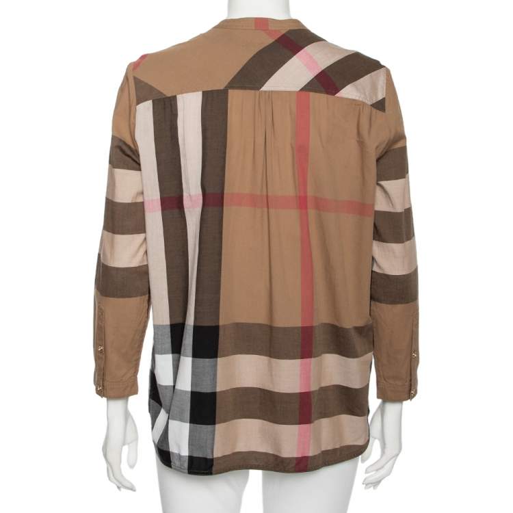 Pre Owned Burberry Brown Plastron Cotton Button Front Blouse M