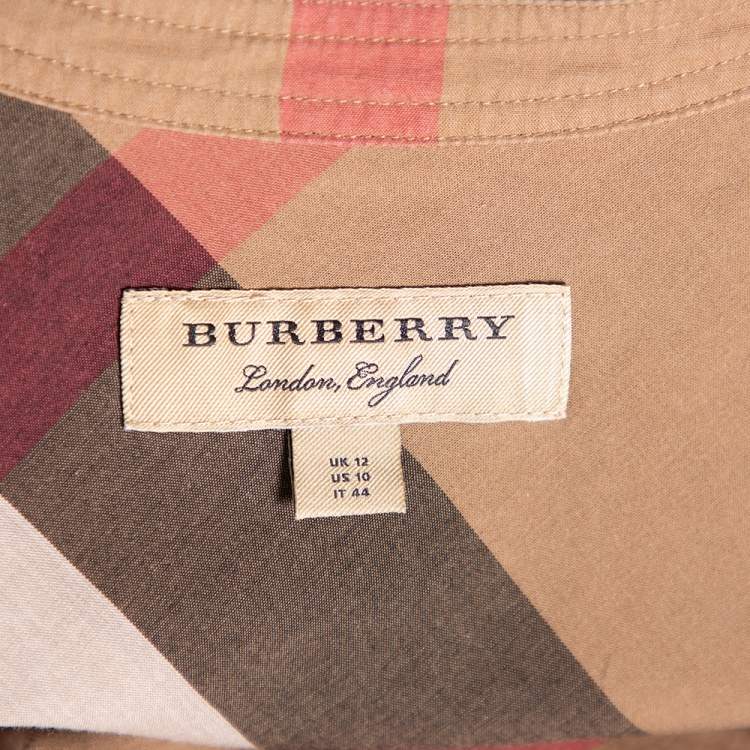 Pre Owned Burberry Brown Plastron Cotton Button Front Blouse M