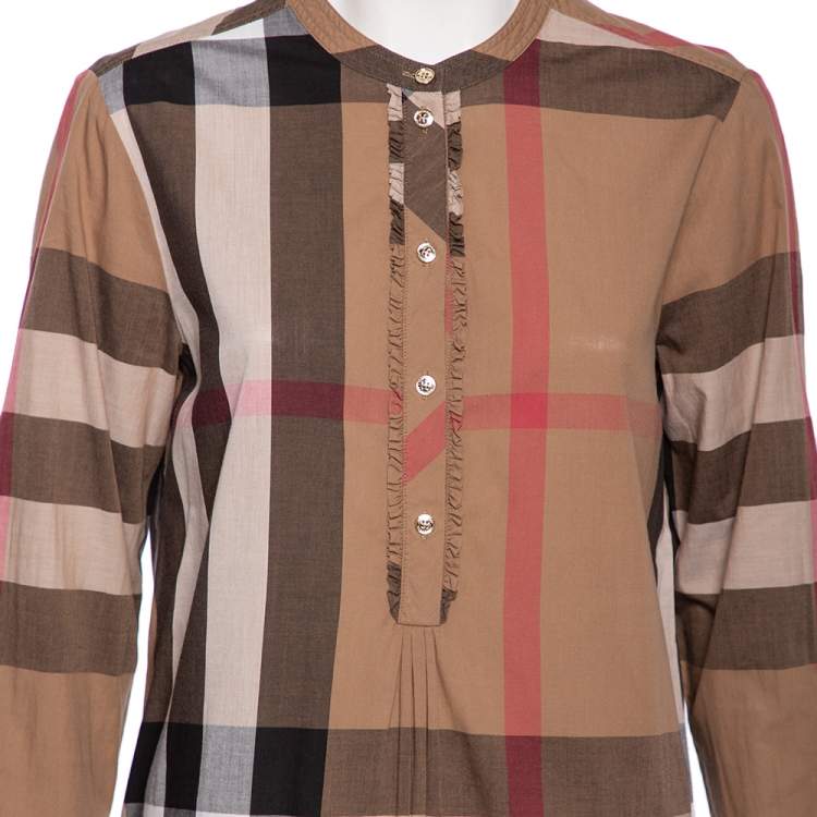 Pre Owned Burberry Brown Plastron Cotton Button Front Blouse M