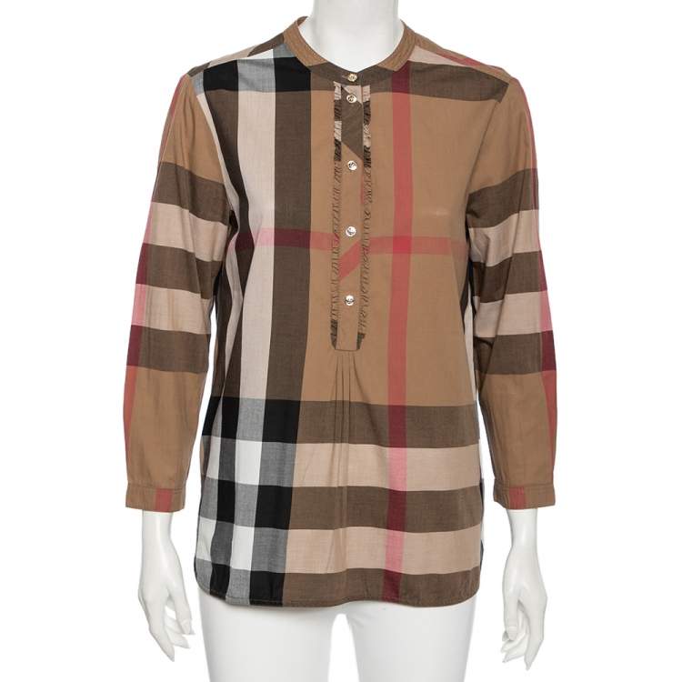 Pre Owned Burberry Brown Plastron Cotton Button Front Blouse M