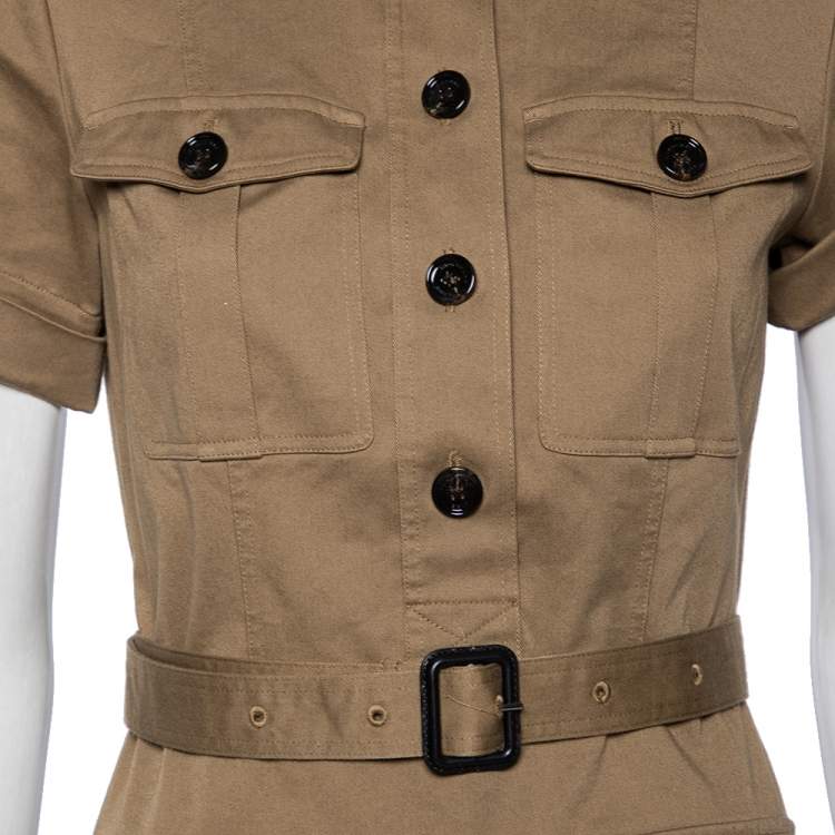 Pre Owned Burberry Brit Brown Cotton And Canvas Belted Mini Dress S