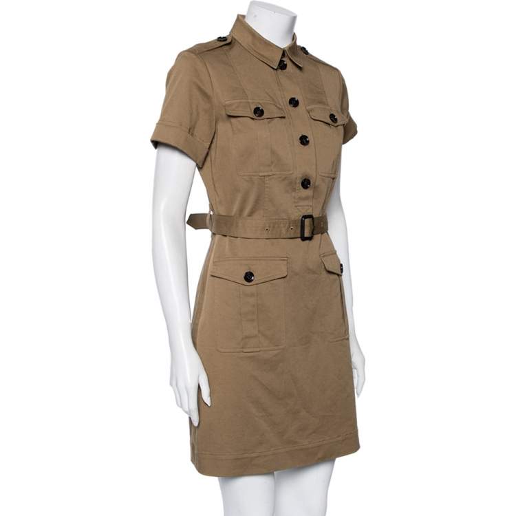 Pre Owned Burberry Brit Brown Cotton And Canvas Belted Mini Dress S