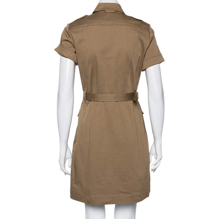Pre Owned Burberry Brit Brown Cotton And Canvas Belted Mini Dress S