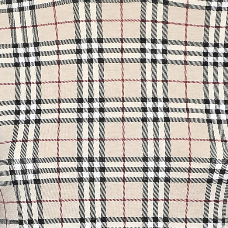 Pre Owned Burberry Beige Nova Check Cotton Knit Long Sleeve T-Shirt S
