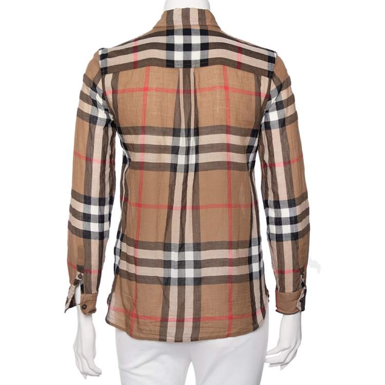 Pre Owned Burberry Brit Brown Nova Check Cotton Button Front Shirt XS