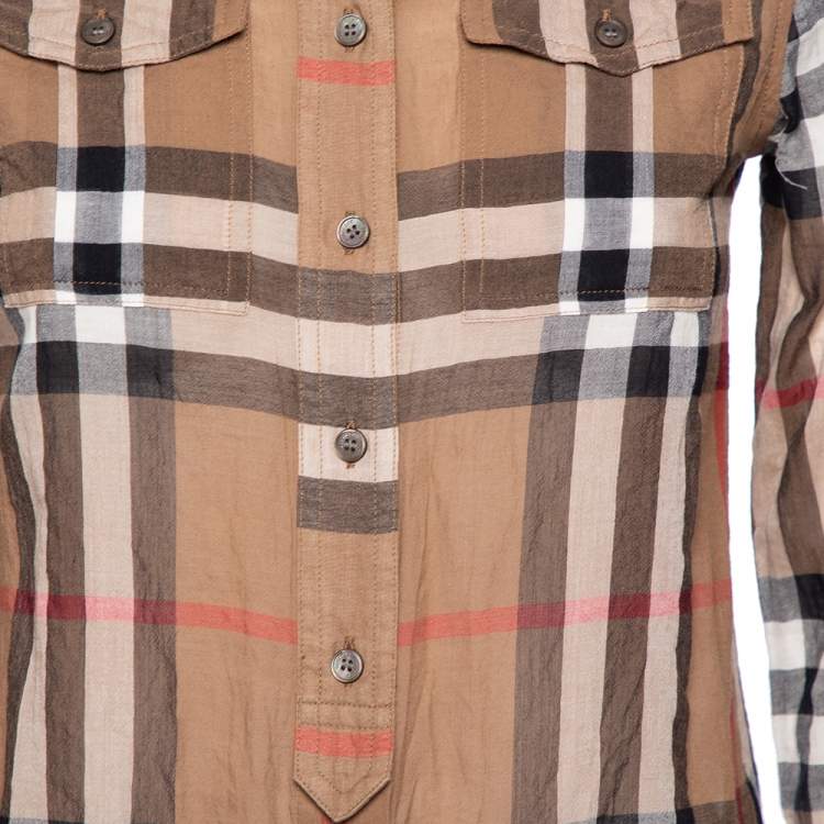 Pre Owned Burberry Brit Brown Nova Check Cotton Button Front Shirt XS