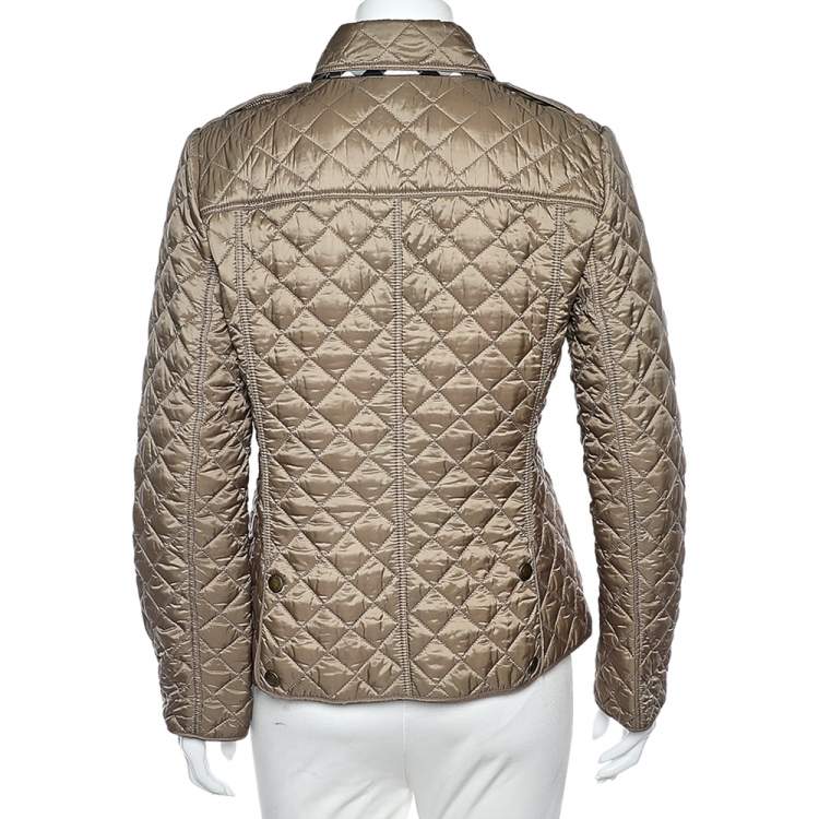 Pre Owned Burberry Brit Taupe Quilted Synthetic Button Front Jacket M