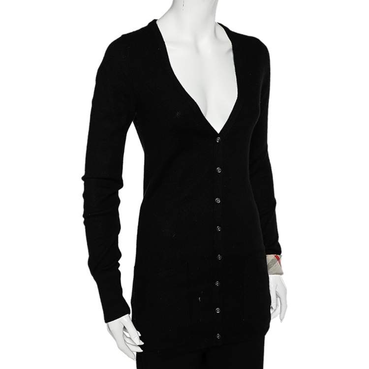 Pre Owned Burberry Brit Black Cashmere Button Front Cardigan XS