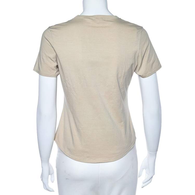 Pre Owned Burberry Beige Stretch Cotton Novacheck Patch Detail Short Sleeve T-Shirt L