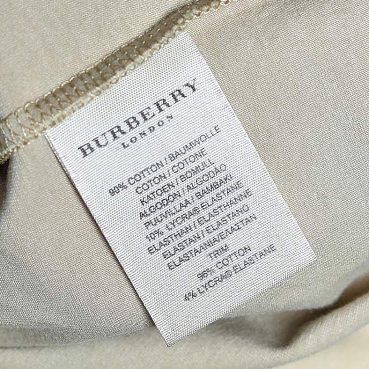 Pre Owned Burberry Beige Stretch Cotton Novacheck Patch Detail Short Sleeve T-Shirt L