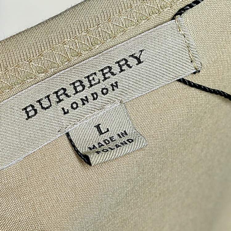 Pre Owned Burberry Beige Stretch Cotton Novacheck Patch Detail Short Sleeve T-Shirt L