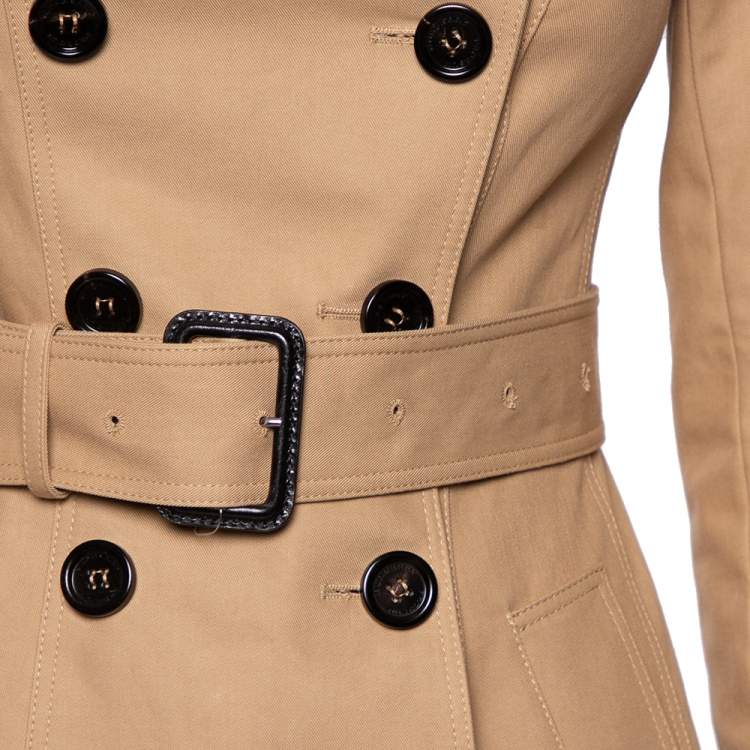 Pre Owned Burberry Prorsum Beige Cotton Double Breasted Belted Trench Coat S