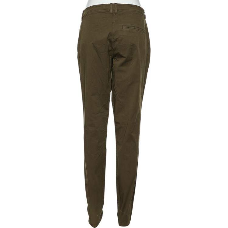 Pre Owned Burberry Brit Khaki Green Cotton Pleated Pants L