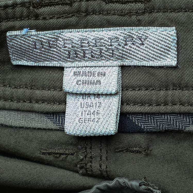 Pre Owned Burberry Brit Khaki Green Cotton Pleated Pants L