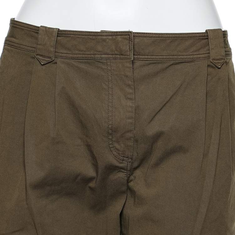 Pre Owned Burberry Brit Khaki Green Cotton Pleated Pants L