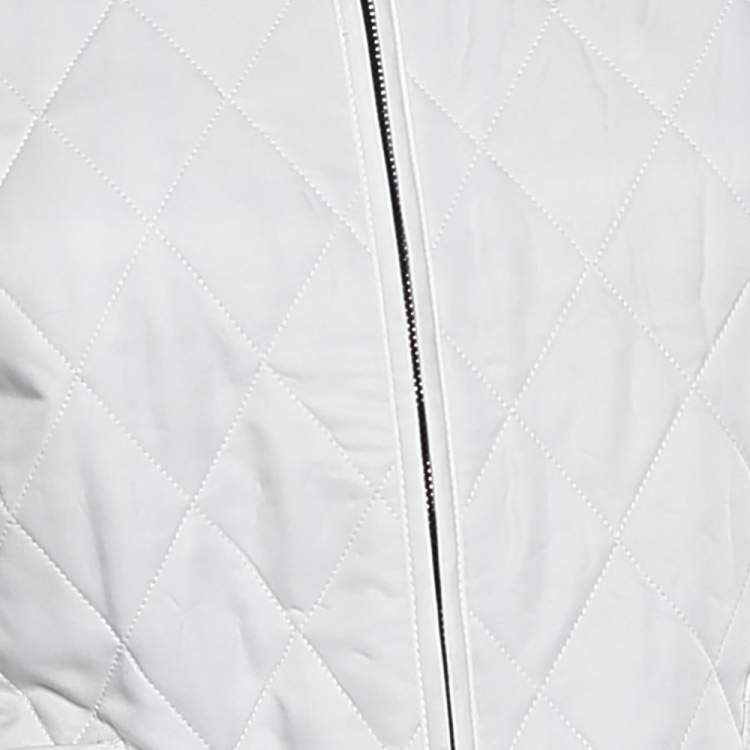 Pre Owned Burberry White Quilted Synthetic Zip Front Jacket S 