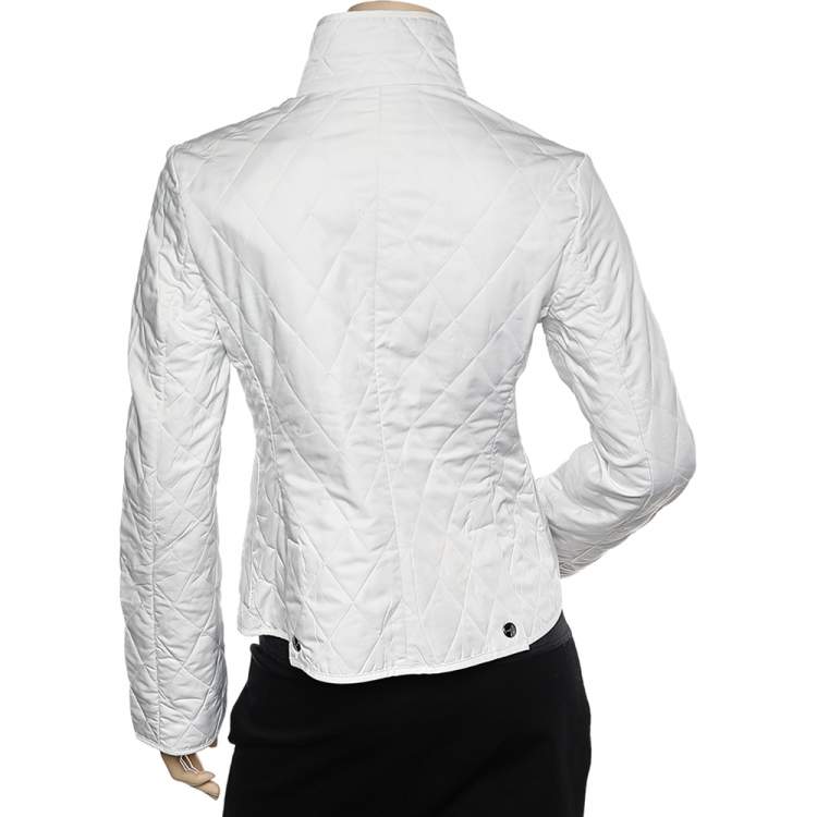 Pre Owned Burberry White Quilted Synthetic Zip Front Jacket S 
