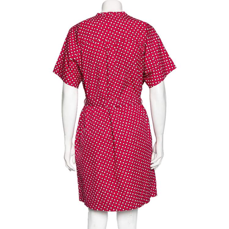 مملوكة مسبقًا Burberry Red Printed Cotton Belted Shirt Dress M 