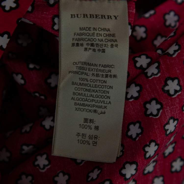 مملوكة مسبقًا Burberry Red Printed Cotton Belted Shirt Dress M 