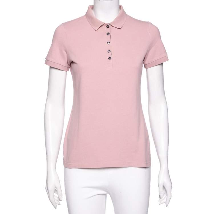 Pre Owned Burberry Pink Cotton Pique Novacheck Trimmed Polo T-Shirt S