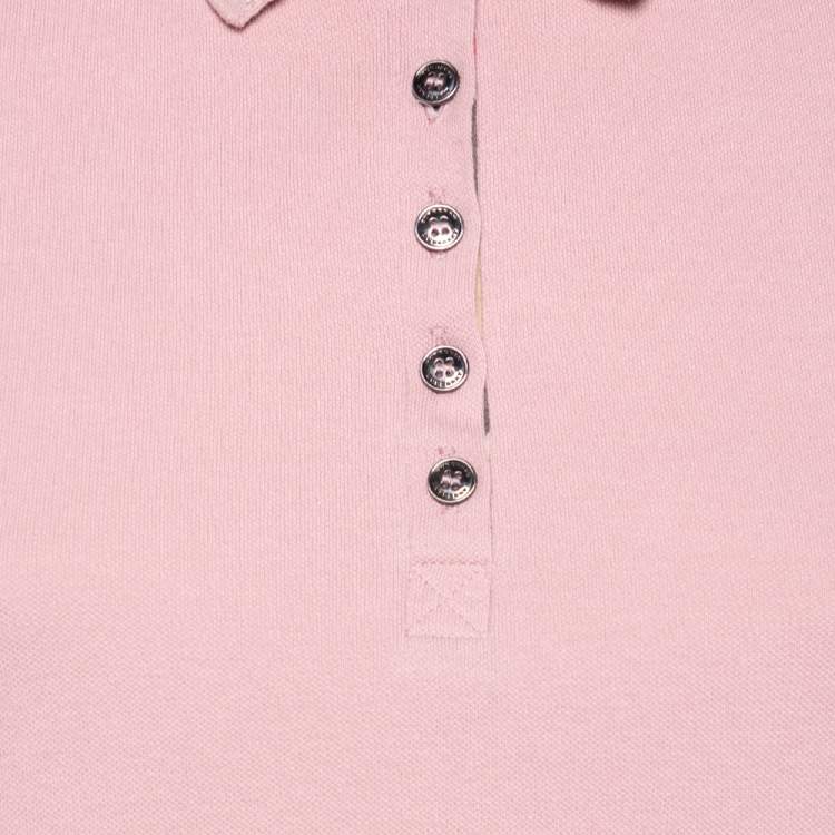 Pre Owned Burberry Pink Cotton Pique Novacheck Trimmed Polo T-Shirt S