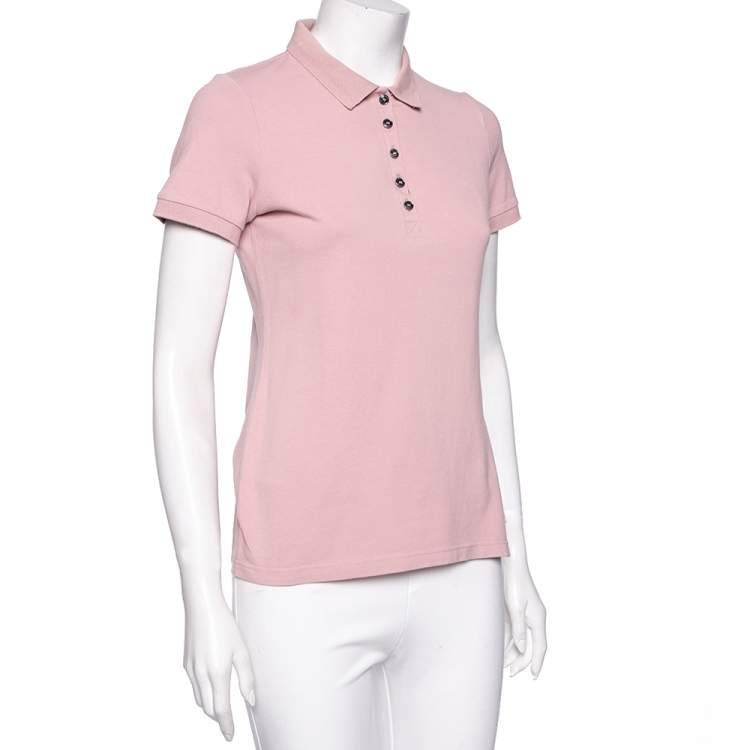 Pre Owned Burberry Pink Cotton Pique Novacheck Trimmed Polo T-Shirt S
