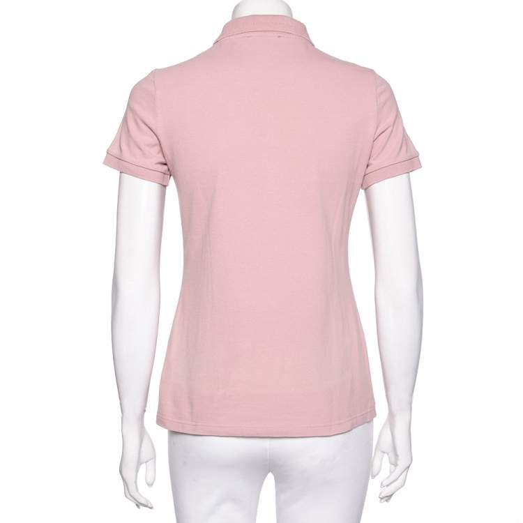 Pre Owned Burberry Pink Cotton Pique Novacheck Trimmed Polo T-Shirt S