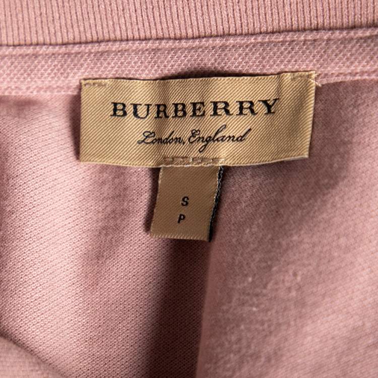 Pre Owned Burberry Pink Cotton Pique Novacheck Trimmed Polo T-Shirt S