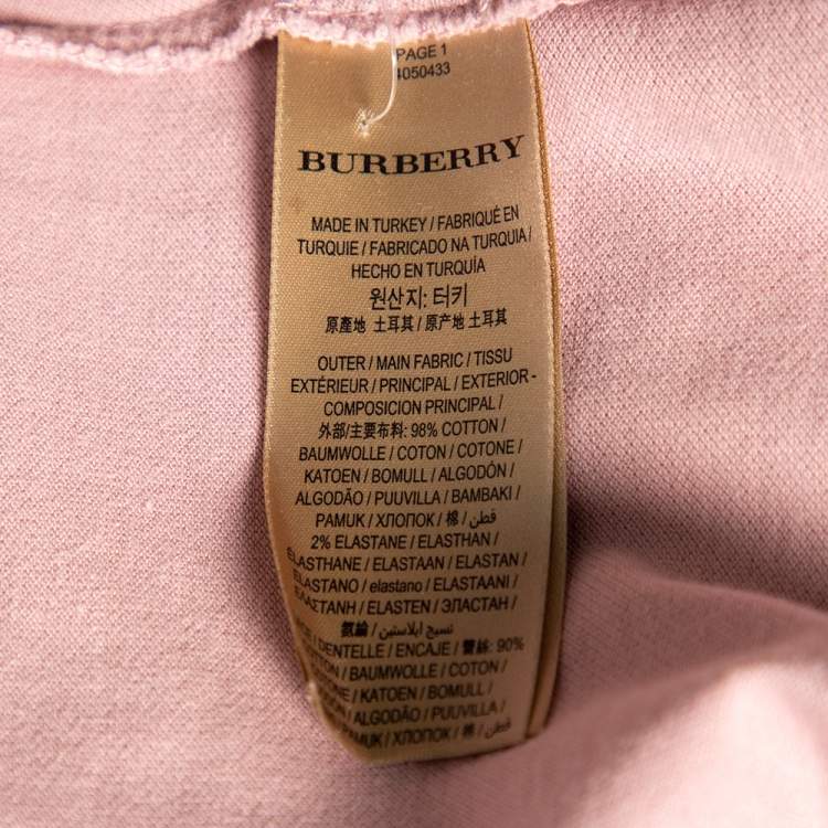 Pre Owned Burberry Pink Cotton Pique Novacheck Trimmed Polo T-Shirt S