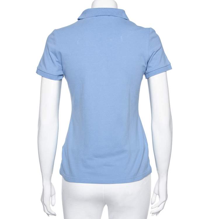 مملوكة مسبقًا Burberry Blue Cotton Pique Novacheck Trimmed Polo T-Shirt S