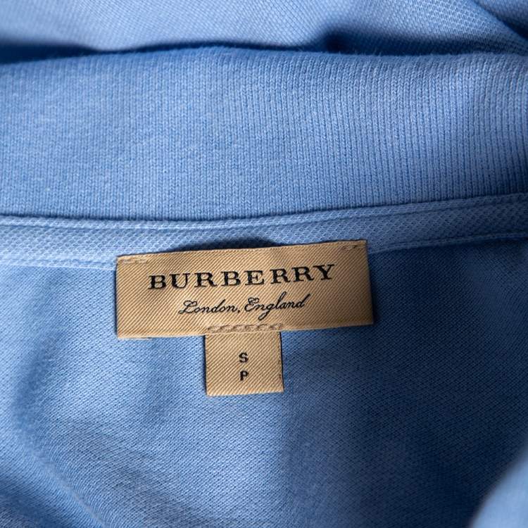 مملوكة مسبقًا Burberry Blue Cotton Pique Novacheck Trimmed Polo T-Shirt S