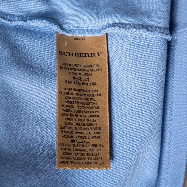 مملوكة مسبقًا Burberry Blue Cotton Pique Novacheck Trimmed Polo T-Shirt S