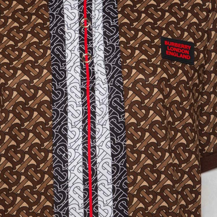 Pre Owned Burberry Brown Monogram Cotton Pique Copland Oversized Polo T-Shirt L 