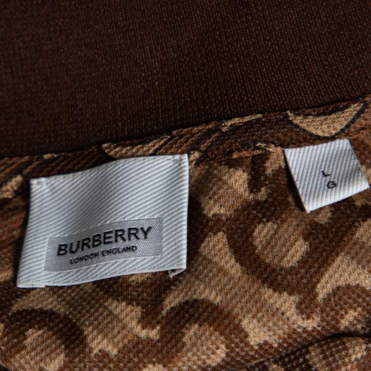 Pre Owned Burberry Brown Monogram Cotton Pique Copland Oversized Polo T-Shirt L 