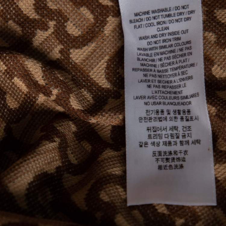 Pre Owned Burberry Brown Monogram Cotton Pique Copland Oversized Polo T-Shirt L 