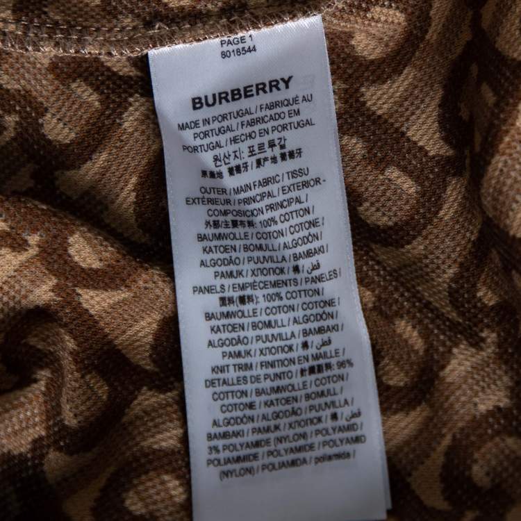 Pre Owned Burberry Brown Monogram Cotton Pique Copland Oversized Polo T-Shirt L 
