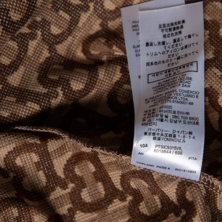 Pre Owned Burberry Brown Monogram Cotton Pique Copland Oversized Polo T-Shirt L 